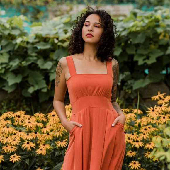 Allison Wonderland Sunset Dress Empire Waist Red/Orange Size 4 - Picture 3 of 4